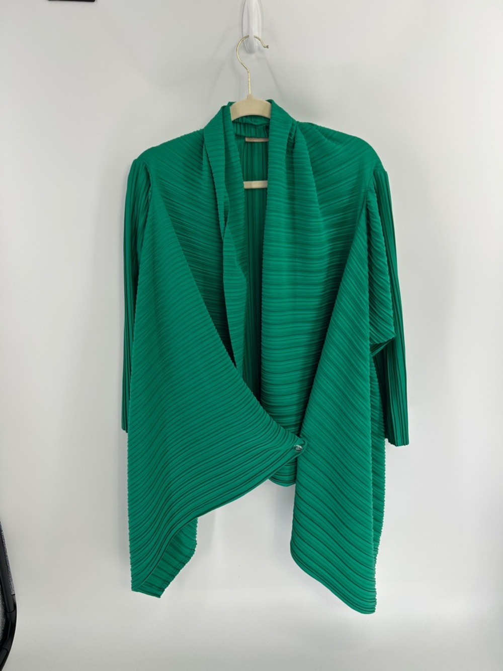 Claudio Cutuli Kelly Green Pleated Open-Front‎ Women's Sweater | Size Large